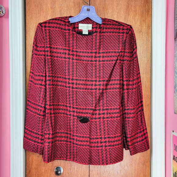 Vintage 90s Red & Black Houndstooth Blazer Jacket - Picture 5 of 8